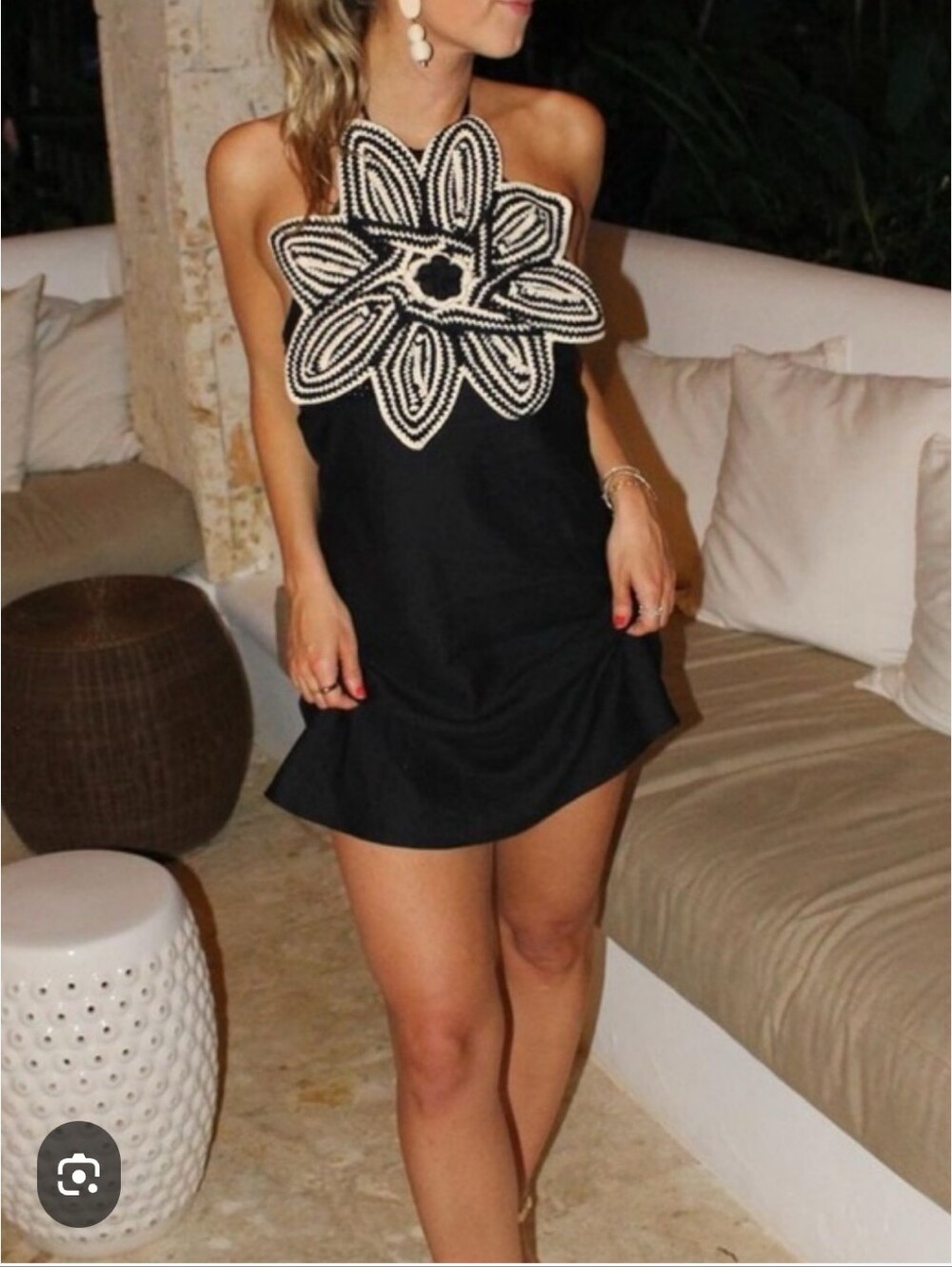 Zara Flower Crochet Mini Linen Blend Dress Euc Small
